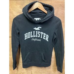 Hollister California Womens XS Black Embroidered Logo Pullover Hoodie Sweatshirt